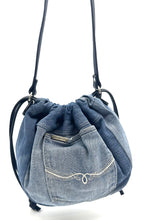 Load image into Gallery viewer, Olive Denim Drawstring Bag