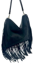 Load image into Gallery viewer, Dakota Fringed Hobo Bag — Black Suede