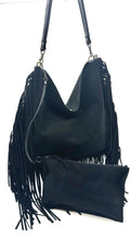 Load image into Gallery viewer, Dakota Fringed Hobo Bag — Black Suede