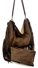 Load image into Gallery viewer, Dakota Fringed Hobo Bag — Cacao brown suede