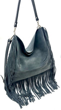 Load image into Gallery viewer, Dakota Fringed Hobo — Stormy Grey suede