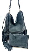 Load image into Gallery viewer, Dakota Fringed Hobo — Stormy Grey suede