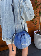 Load image into Gallery viewer, Olive Denim Drawstring Bag