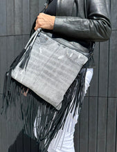 Load image into Gallery viewer, Willow Grey Denim Fringed Shoulder Bag