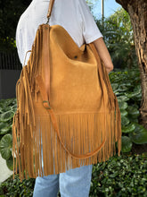 Load image into Gallery viewer, Dakota Fringed Hobo Bag — Light Tan Suede
