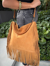 Load image into Gallery viewer, Dakota Fringed Hobo Bag — Light Tan Suede