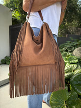 Load image into Gallery viewer, Dakota Fringed Hobo Bag — Cacao brown suede