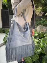 Load image into Gallery viewer, Dakota Fringed Hobo — Stormy Grey suede