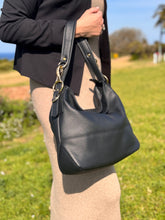 Load image into Gallery viewer, Christina hobo tote (small) — Black with gold hardware