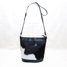 Load image into Gallery viewer, Izzy Cowhide Bucket Bag - Black/White