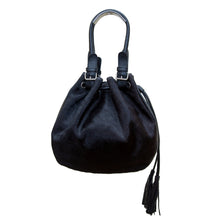 Load image into Gallery viewer, Michelle Double Handle Drawstring Bag - Black Cowhide