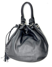 Load image into Gallery viewer, Michelle Double Handle Drawstring Bag - Black/White Cowhide