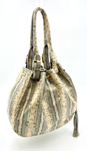 Load image into Gallery viewer, Michelle Double Handle Drawstring Bag - Bone/Taupe snake print