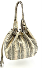 Load image into Gallery viewer, Michelle Double Handle Drawstring Bag - Bone/Taupe snake print