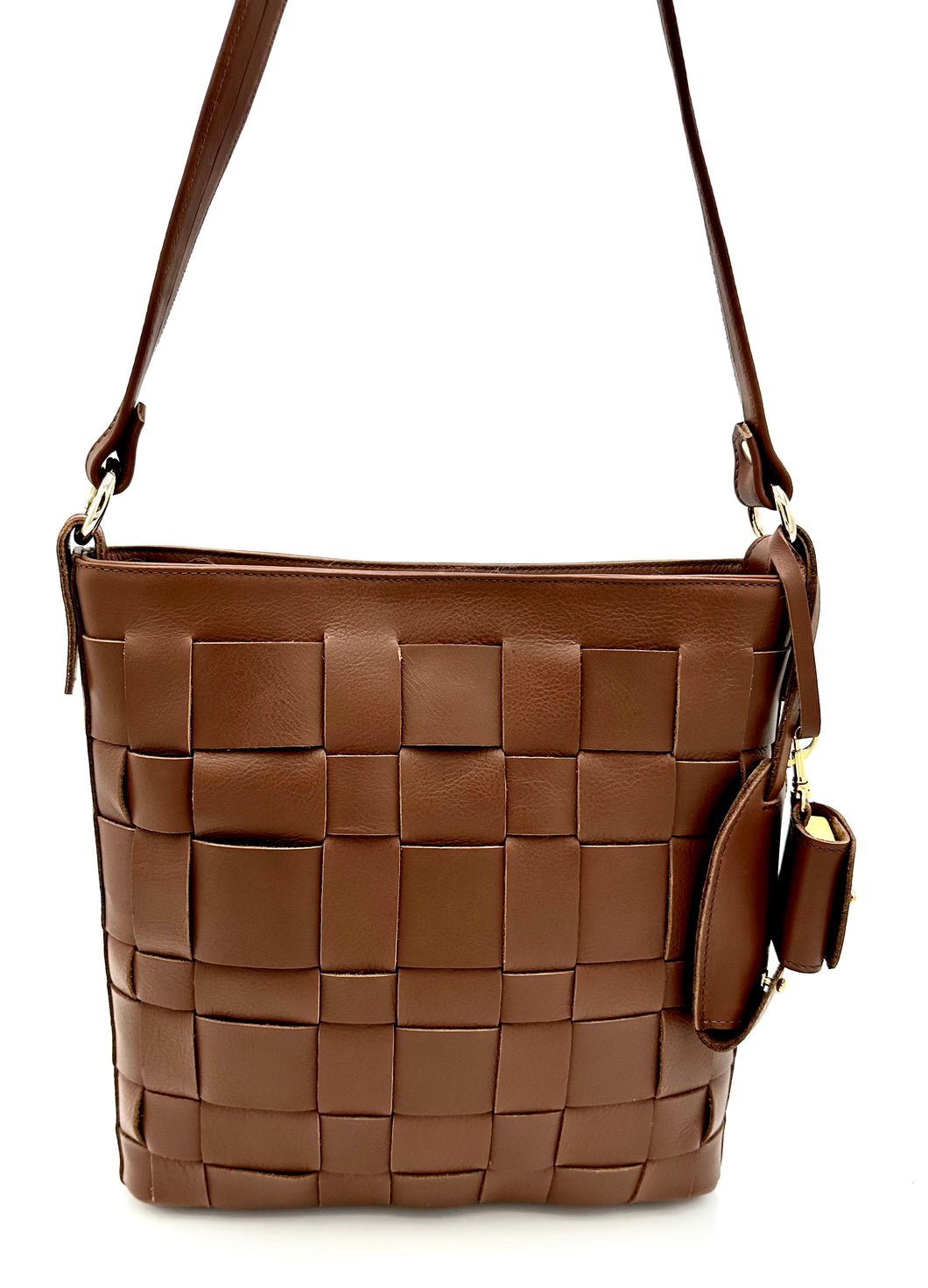 Liana Woven Leather Shoulder Bag - Tobacco