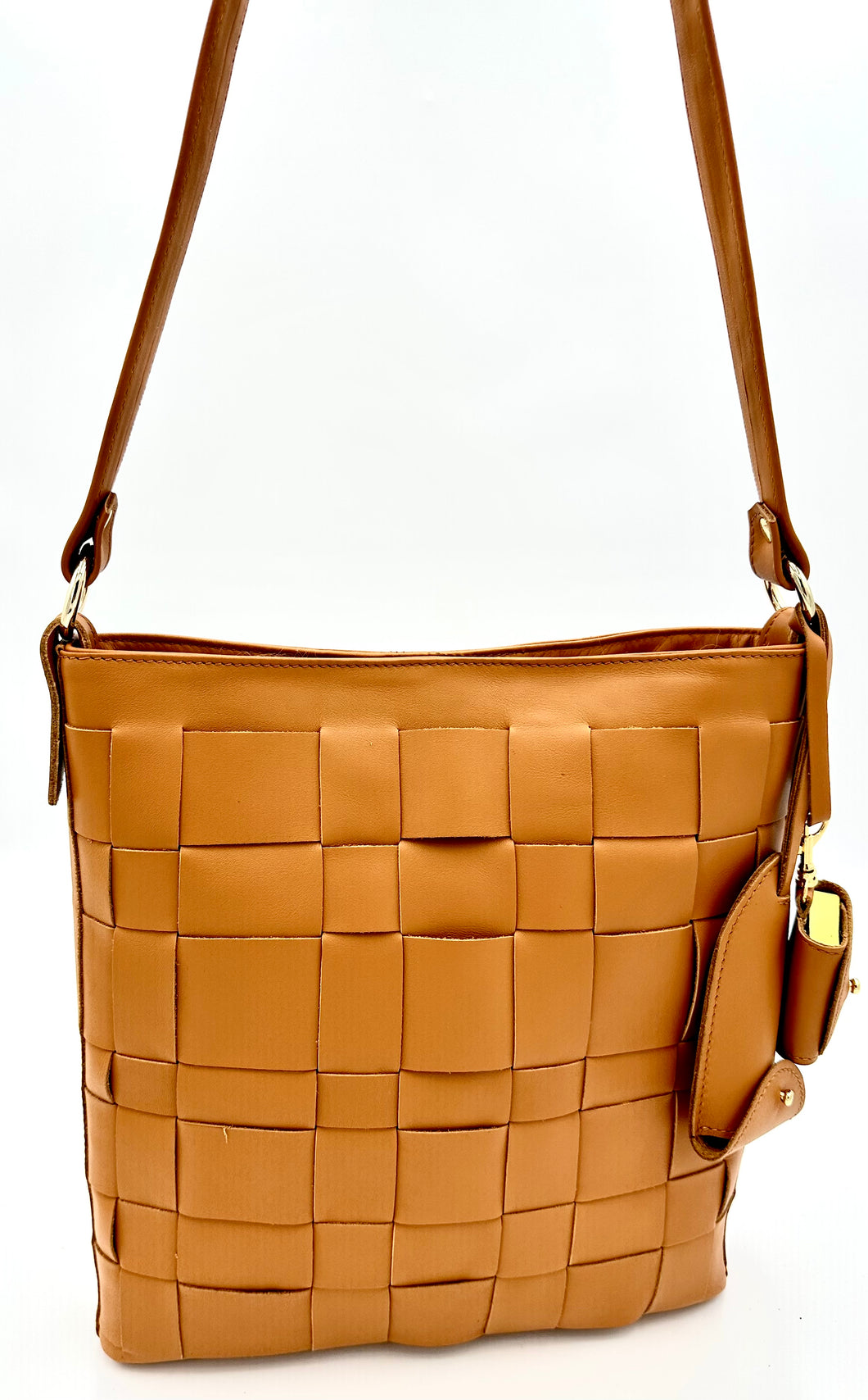 Liana Woven Leather Shoulder Bag - Mustard