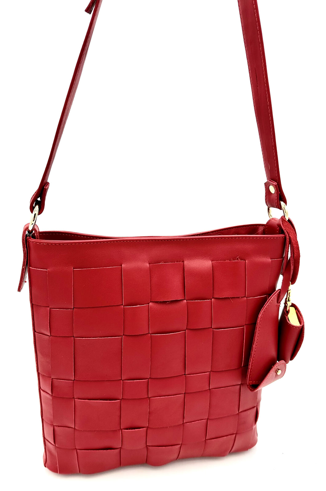 Liana Woven Leather Shoulder Bag - Red