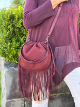 Load image into Gallery viewer, Kirsty Drawstring Shoulder Bag with Fringes - Burgundy

