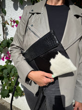 Load image into Gallery viewer, Sofia Clutch and Shoulder Bag - Black &amp; White Cowhide
