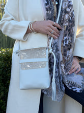 Load image into Gallery viewer, Mindy Cross Body Bag — Zinc with ivory &amp; gold cowhide
