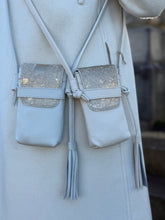 Load image into Gallery viewer, Casey Tech Pouch — Zinc with ivory and gold cowhide

