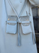Load image into Gallery viewer, Casey Tech Pouch — Winter white with ivory &amp; gold cowhide
