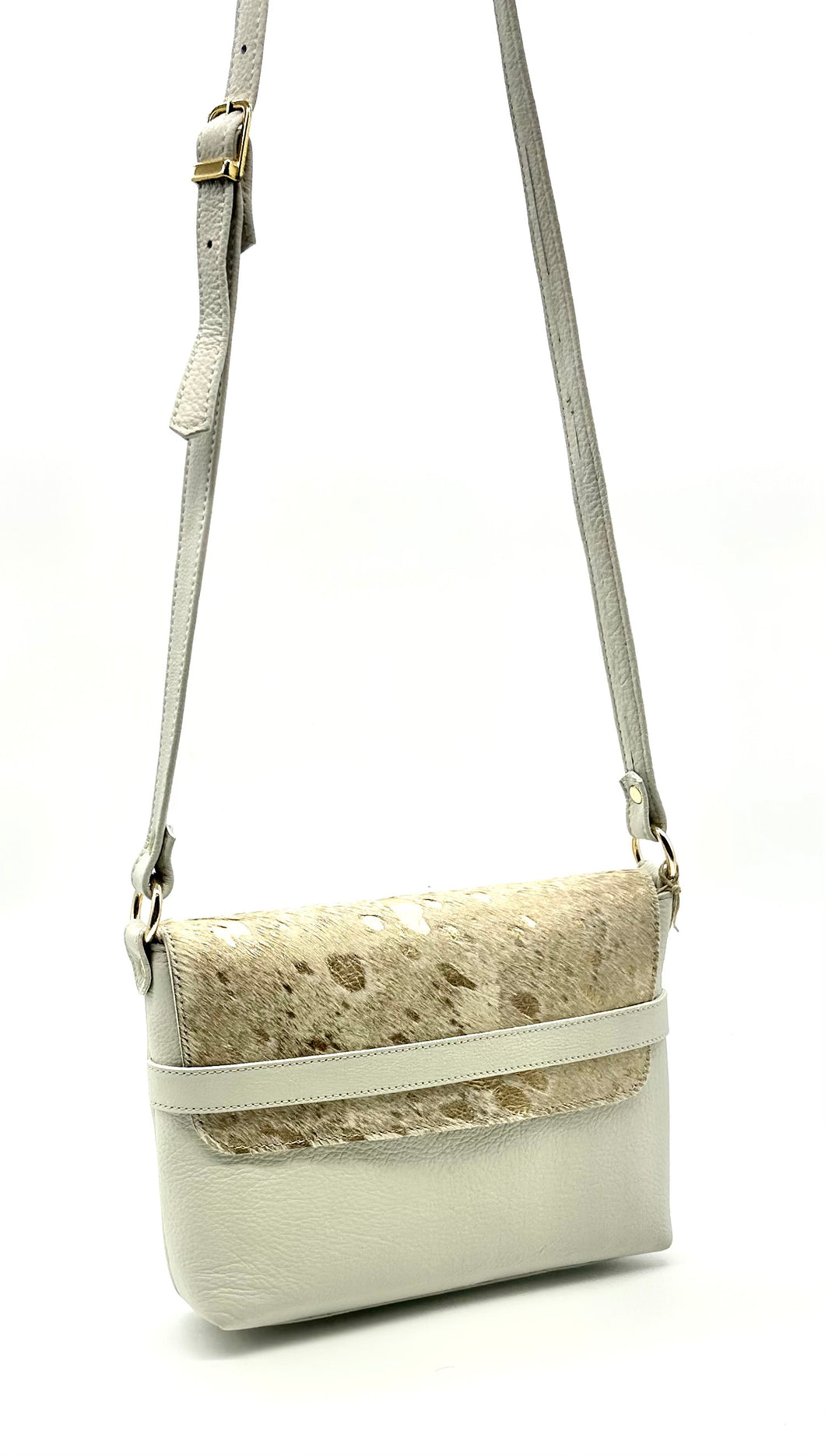Kelsie Cross Body Bag — Zinc with ivory & gold cowhide