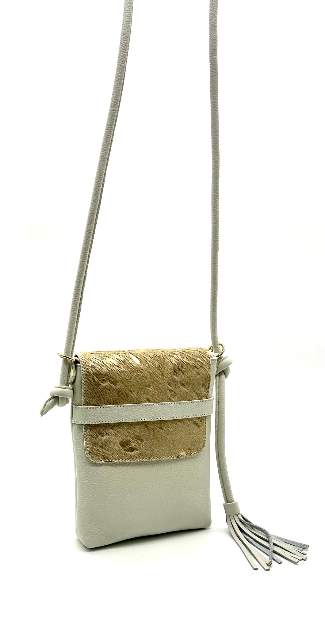 Mindy Cross Body Bag — Zinc with ivory & gold cowhide