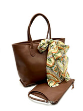 Load image into Gallery viewer, Piper Tote Bag with scarf — Tobacco
