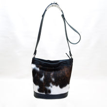 Load image into Gallery viewer, Izzy Cowhide Bucket Bag - Black/Brown
