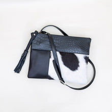 Load image into Gallery viewer, Sofia Clutch and Shoulder Bag - Black &amp; White Cowhide
