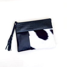 Load image into Gallery viewer, Sofia Clutch and Shoulder Bag - Black &amp; White Cowhide
