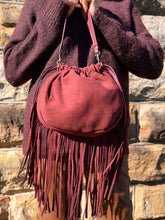 Load image into Gallery viewer, Kirsty Drawstring Shoulder Bag with Fringes - Burgundy
