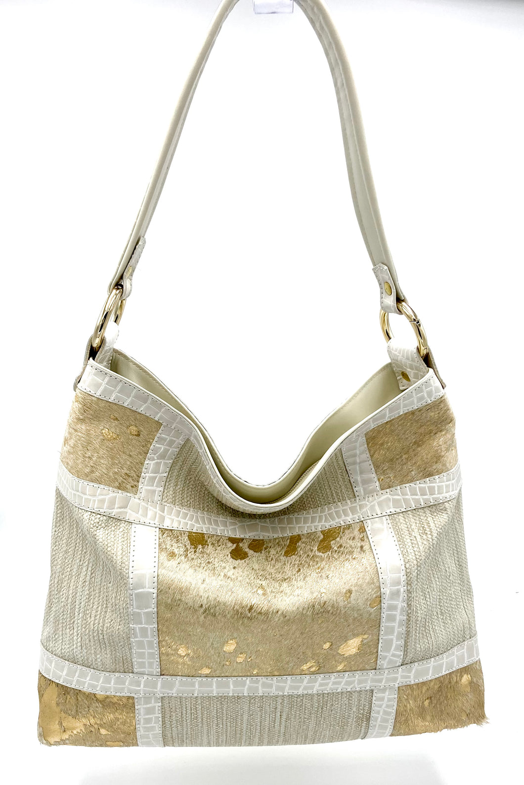 Amelia Hobo Bag - Bone Cowhide Patchwork