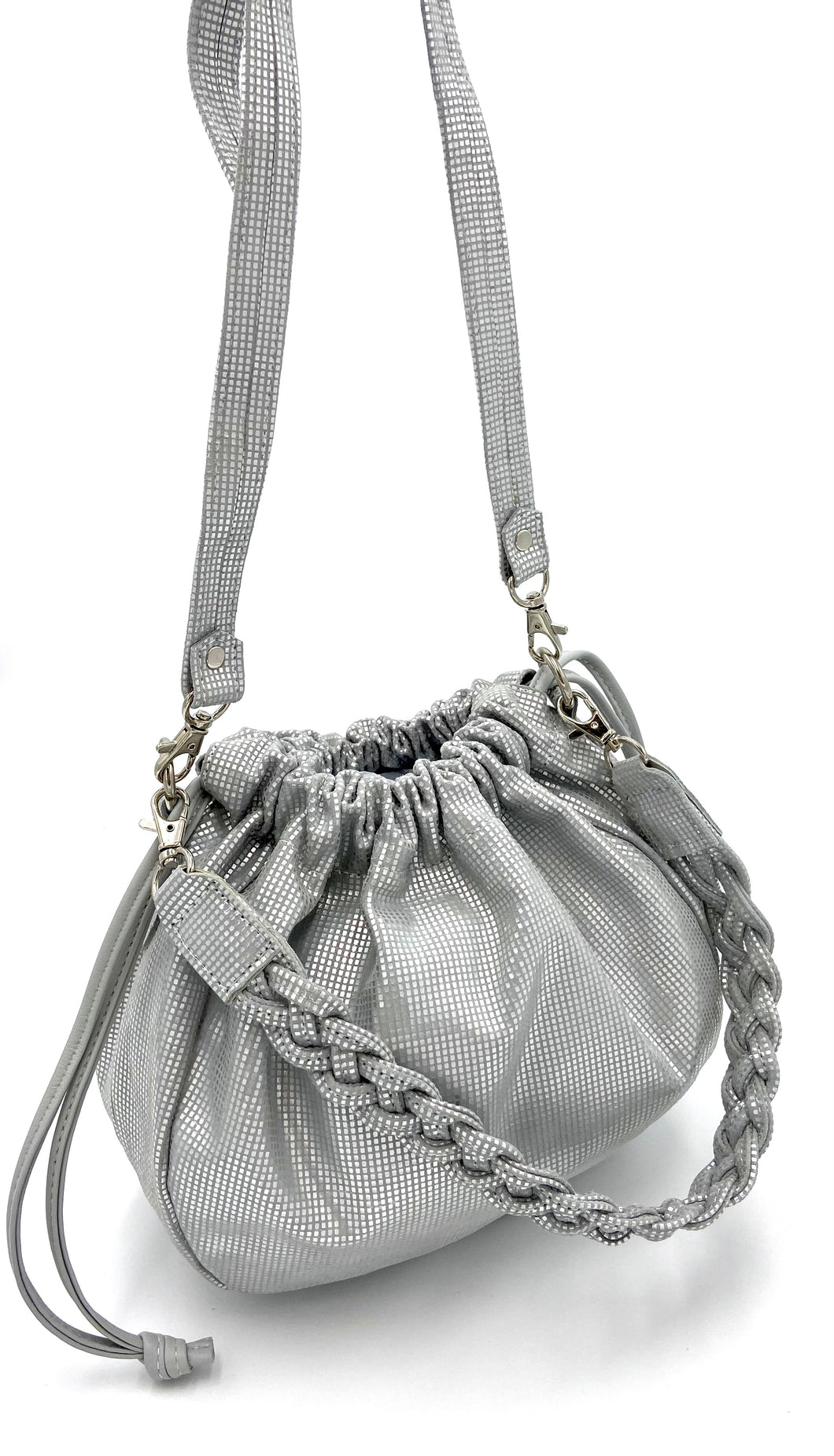 Metallic Ava Drawstring Bag - Silver