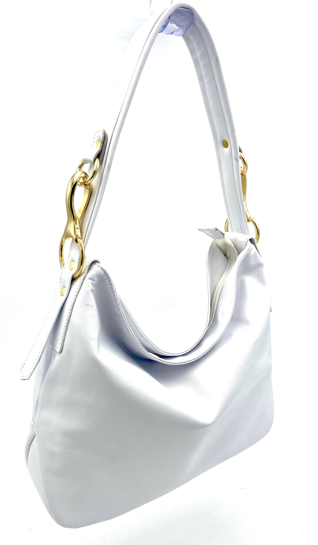 Christina Hobo Tote (medium) — White with gold