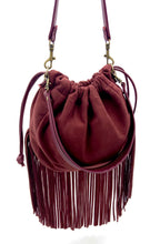 Load image into Gallery viewer, Kirsty Drawstring Shoulder Bag with Fringes - Burgundy
