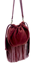 Load image into Gallery viewer, Kirsty Drawstring Shoulder Bag with Fringes - Burgundy
