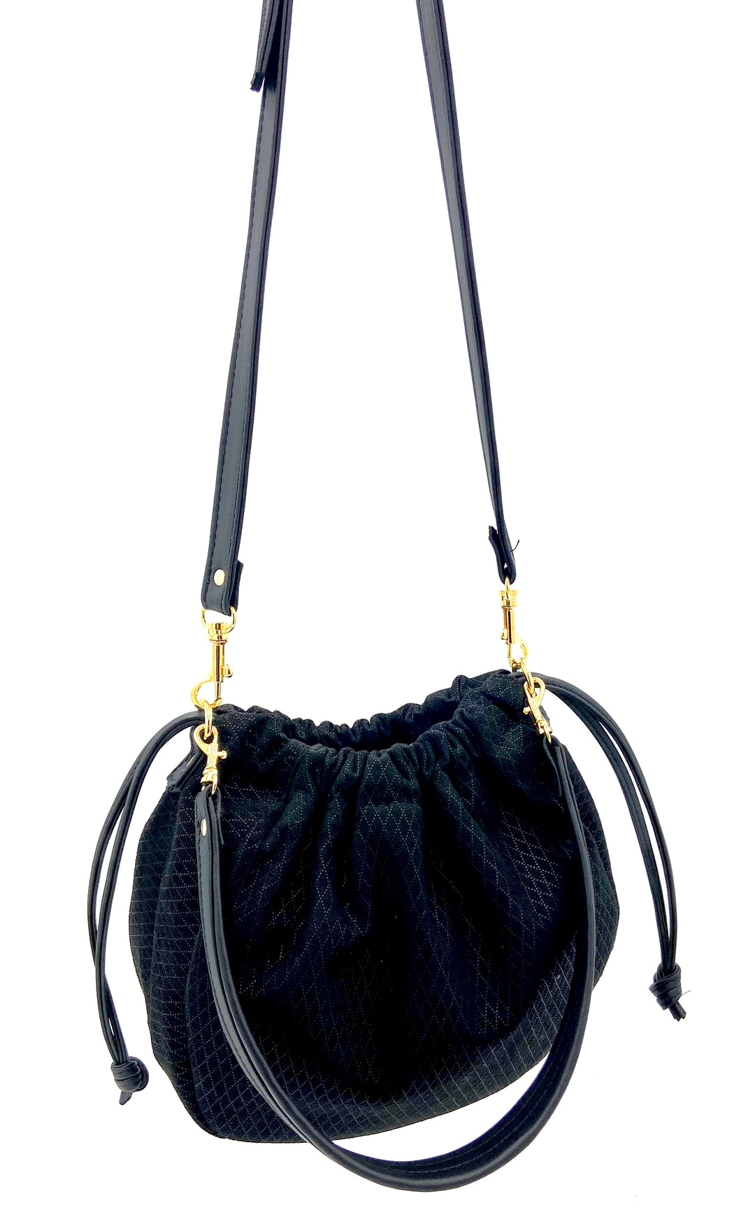 Olive Drawstring Shoulder bag - Black Suede
